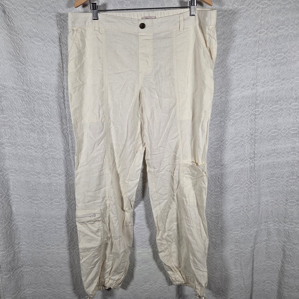 Sincerely Jules Womens Cream Linen Blend Cargo Jogger Pants XL Off White